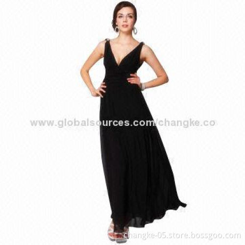 Evening dress, deep V neckline, sexy open back